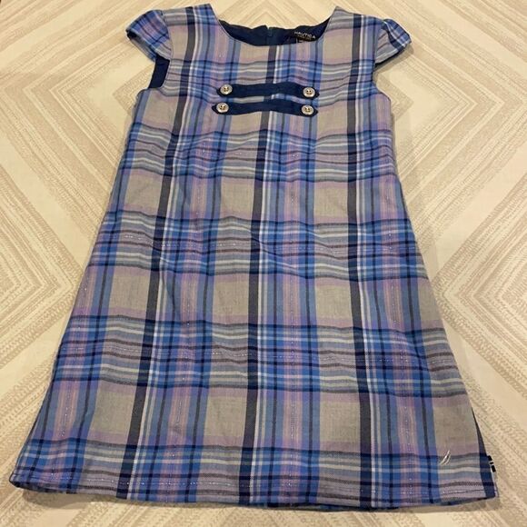 Nautica Girl's Short Sleeve Flannem Plaid Dress - Picture 1 of 8
